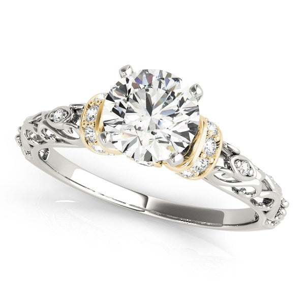 White And Yellow Gold 14k Antique Style Diamond Engagement Ring 1 1/8 cttw with Baroque Style
