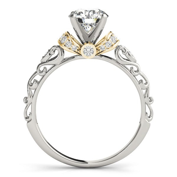 White And Yellow Gold 14k Antique Style Diamond Engagement Ring 1 1/8 cttw with Baroque Style