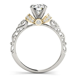 White And Yellow Gold 14k Antique Style Diamond Engagement Ring 1 1/8 cttw with Baroque Style