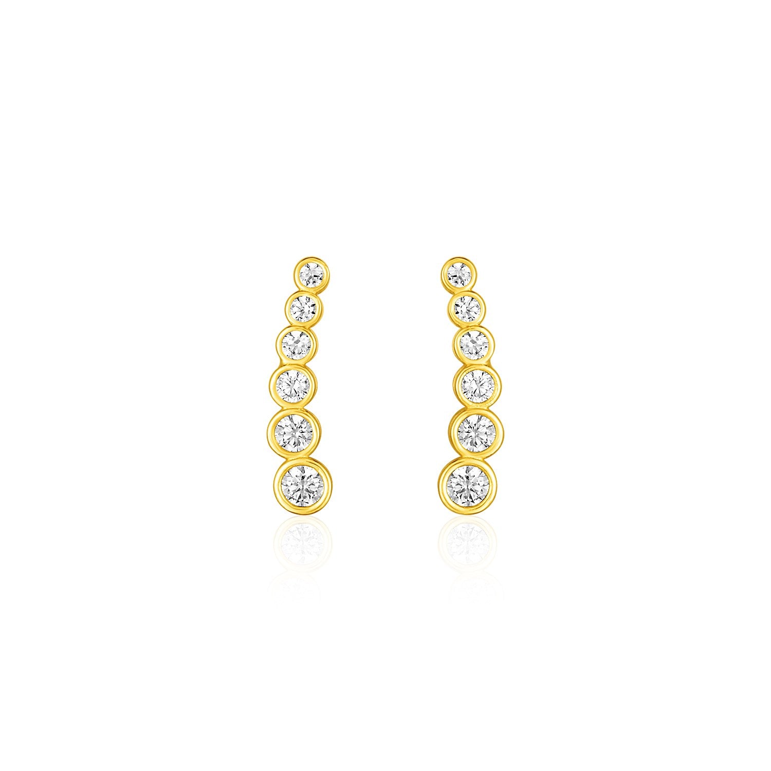 Yellow Gold 14k Graduated Circles Climber Post Earrings with Cubic Zirconias