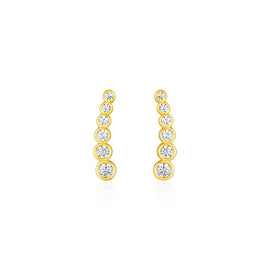 Yellow Gold 14k Graduated Circles Climber Post Earrings with Cubic Zirconias