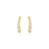 Yellow Gold 14k Graduated Circles Climber Post Earrings with Cubic Zirconias