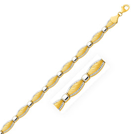 Two-Tone Gold 14k Textured Curved Bar Link Bracelet in Lobster Claw Lock