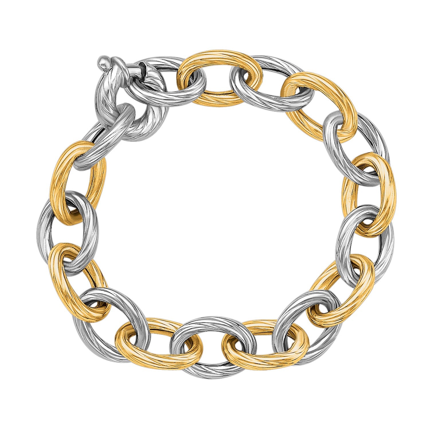 Yellow Gold 18k and Sterling Silver Rhodium Plated Diamond Cut Chain Bracelet