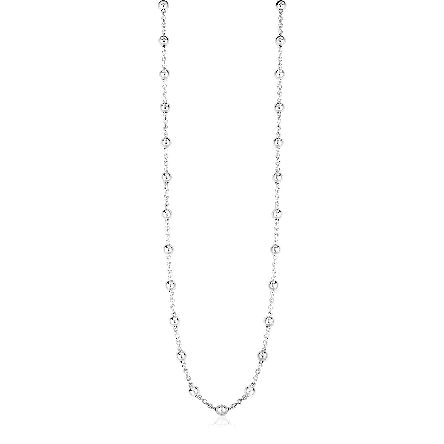 Sterling Silver Station Necklace with Polished Beads & Lobster Claw Lock