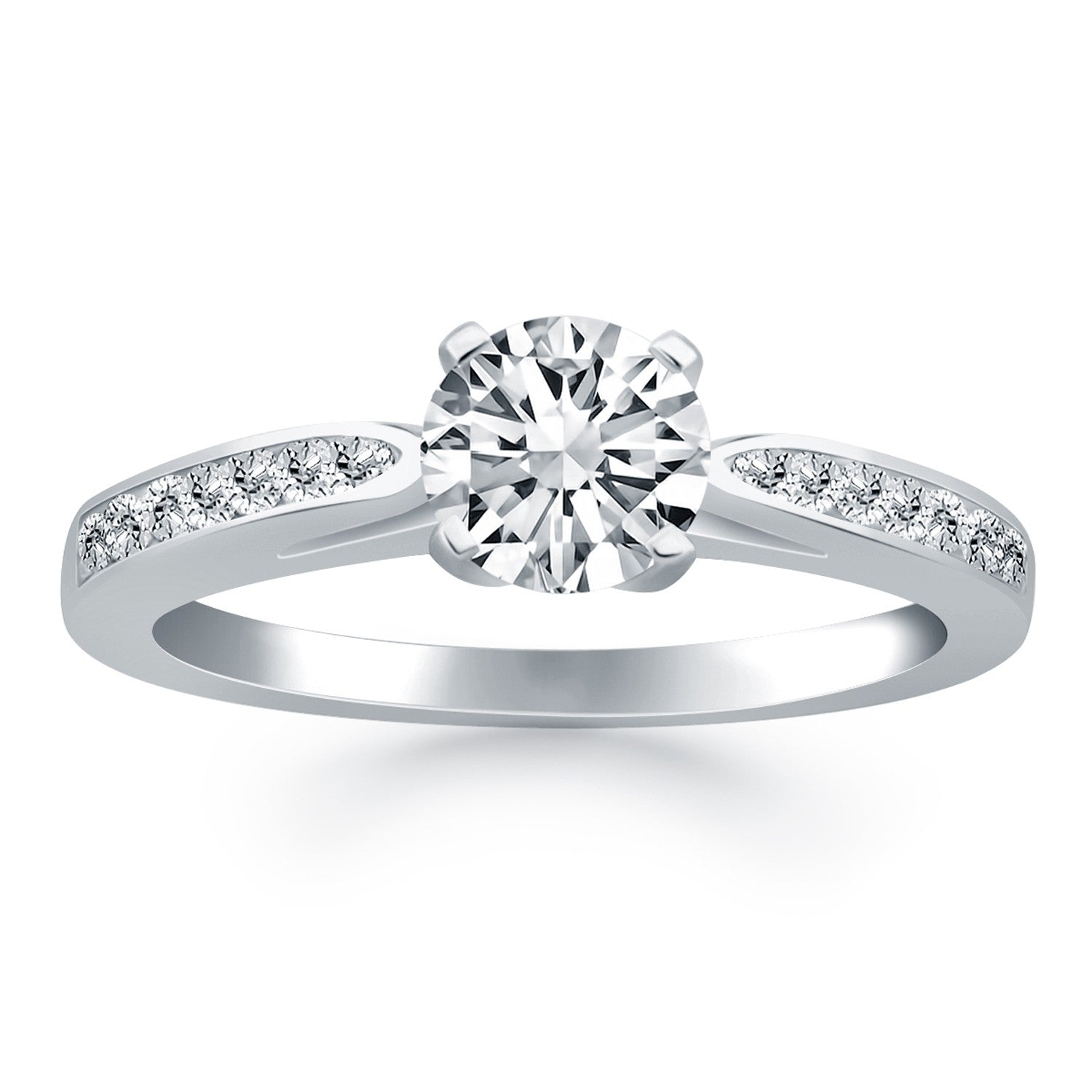 White Gold 14k Classic Cathedral Engagement Ring with Pave Diamonds