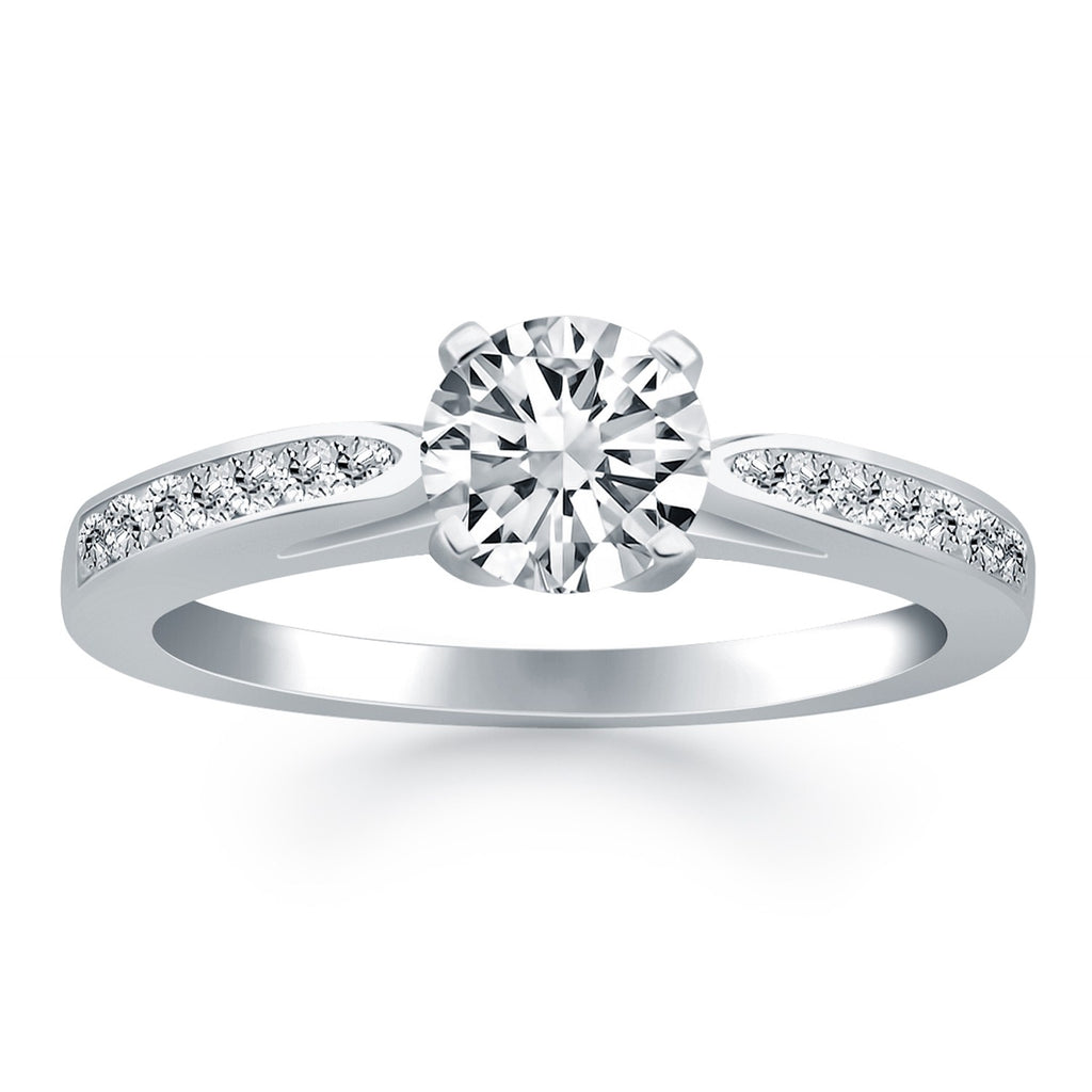 White Gold 14k Classic Cathedral Engagement Ring with Pave Diamonds