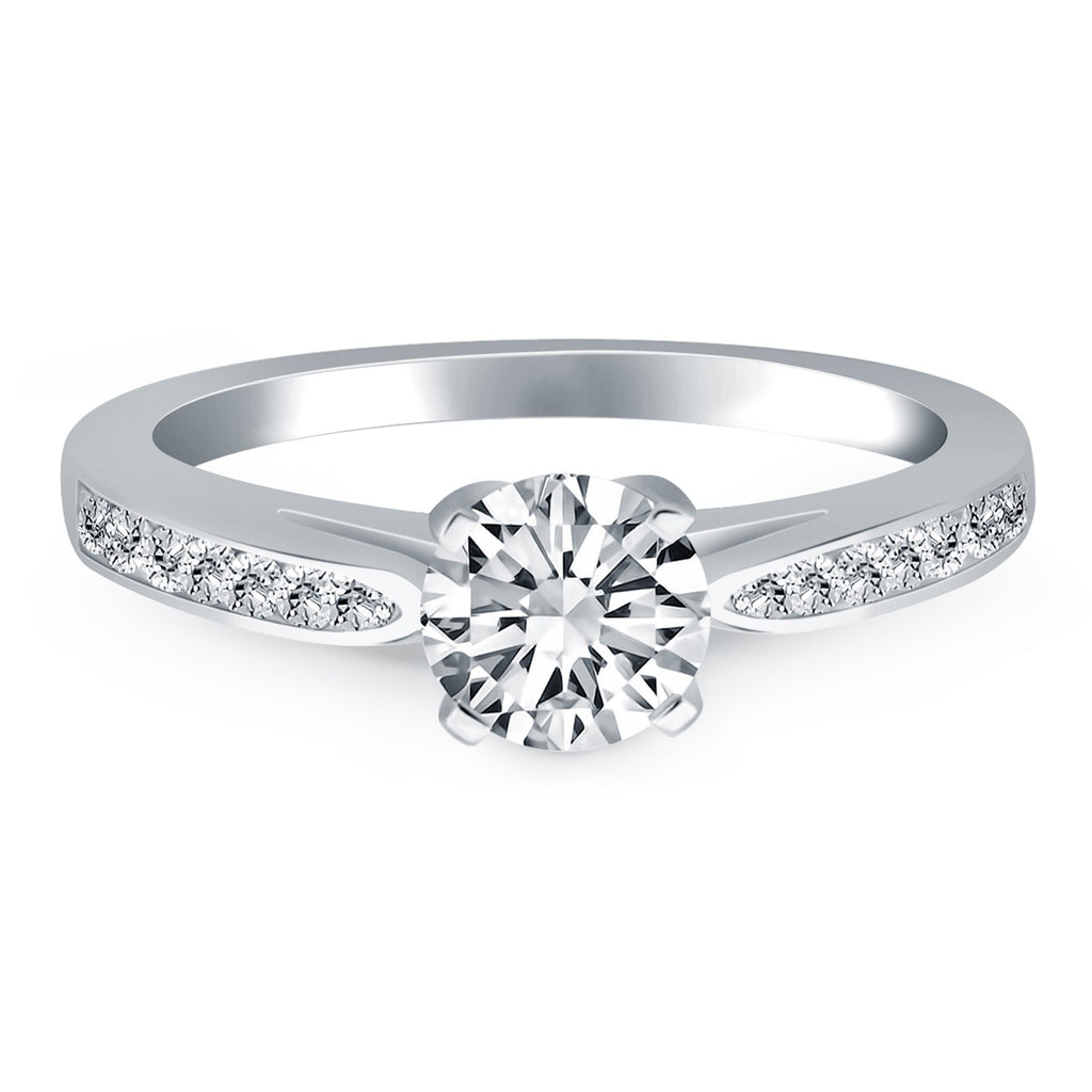 White Gold 14k Classic Cathedral Engagement Ring with Pave Diamonds