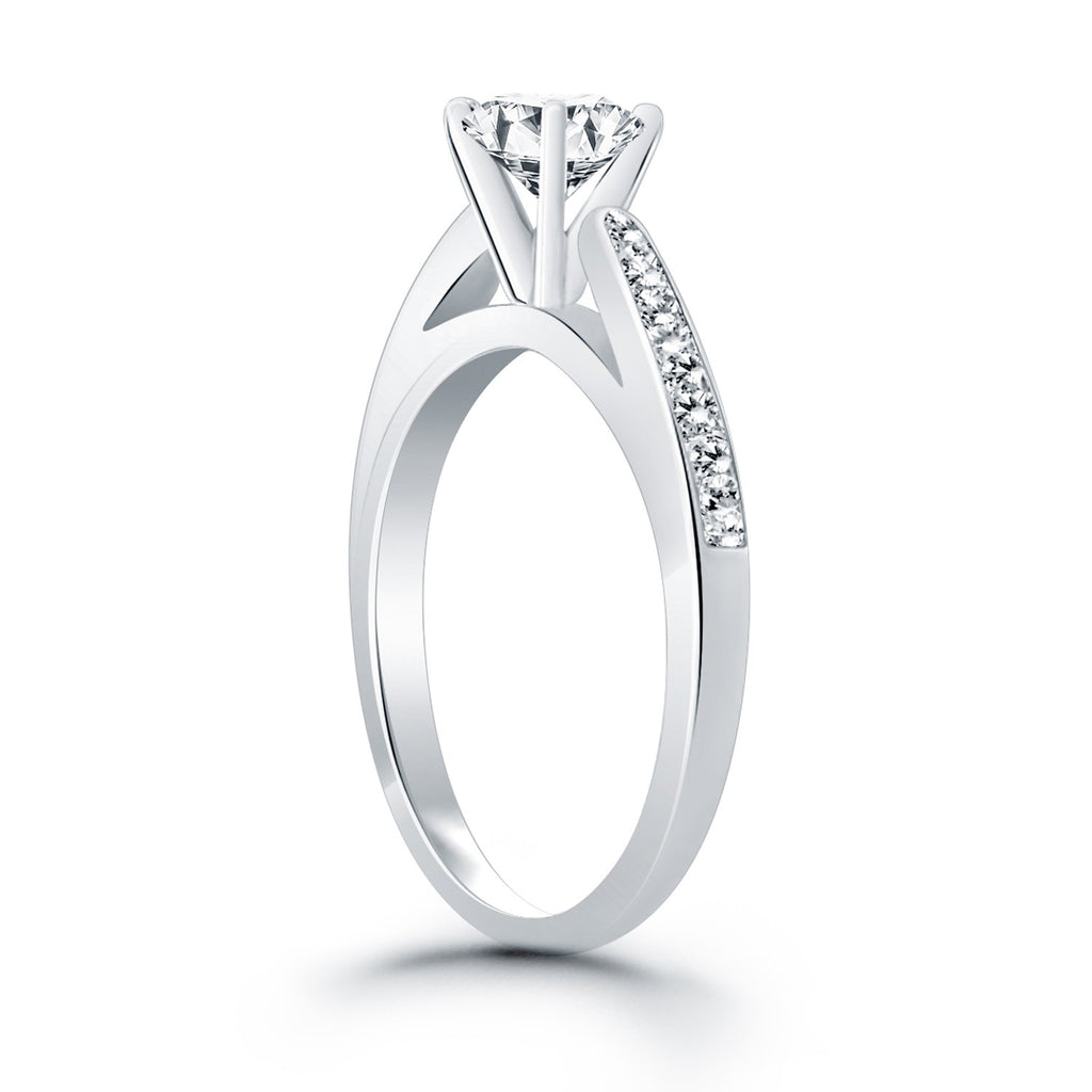 White Gold 14k Classic Cathedral Engagement Ring with Pave Diamonds