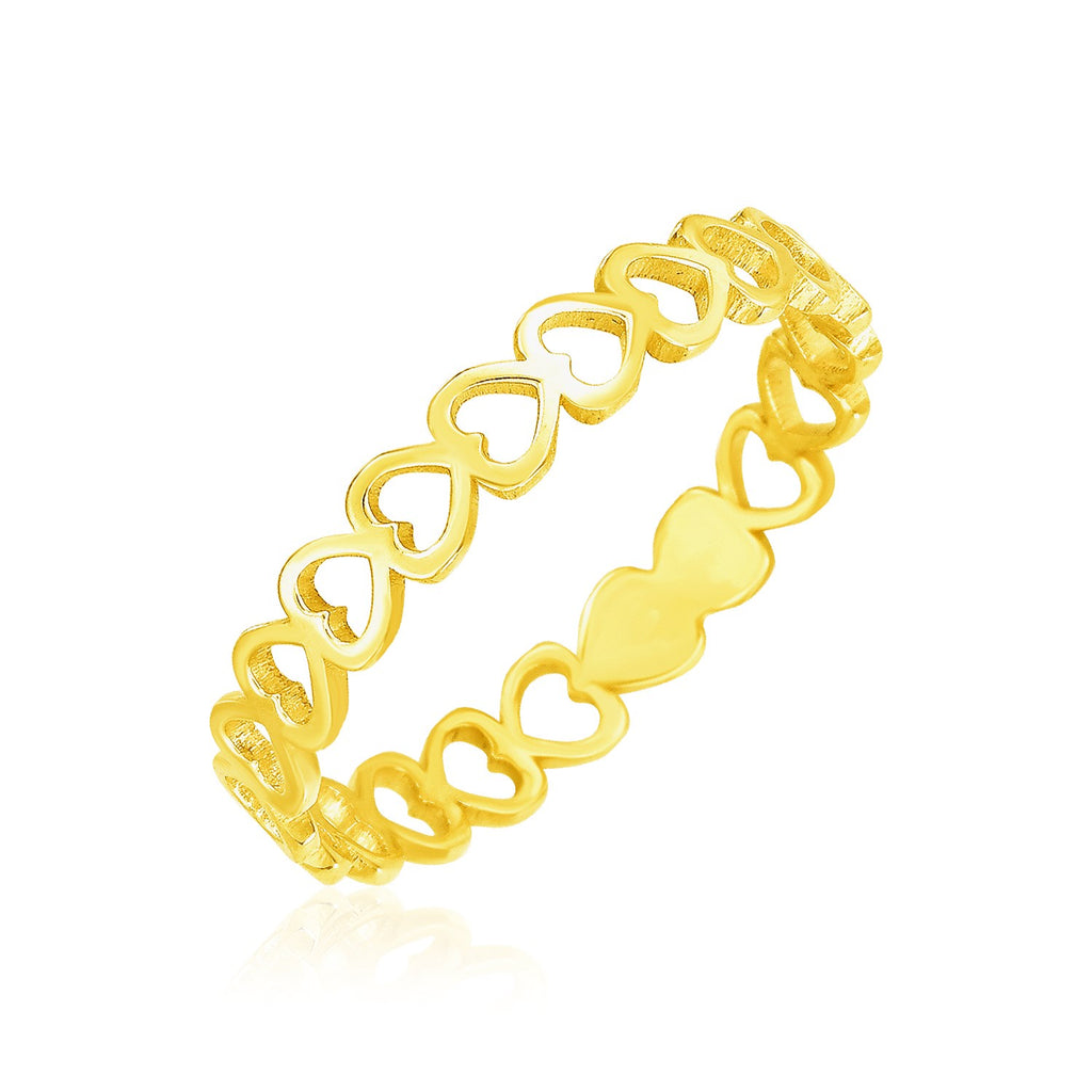 Yellow Gold 14k Elegant Polished Open Heart Motifs Rings