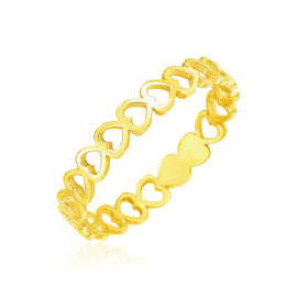 Yellow Gold 14k Elegant Polished Open Heart Motifs Rings
