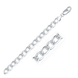 Rhodium Plated 7.9mm Sterling Silver Curb Style Bracelet in Lobster Claw Lock