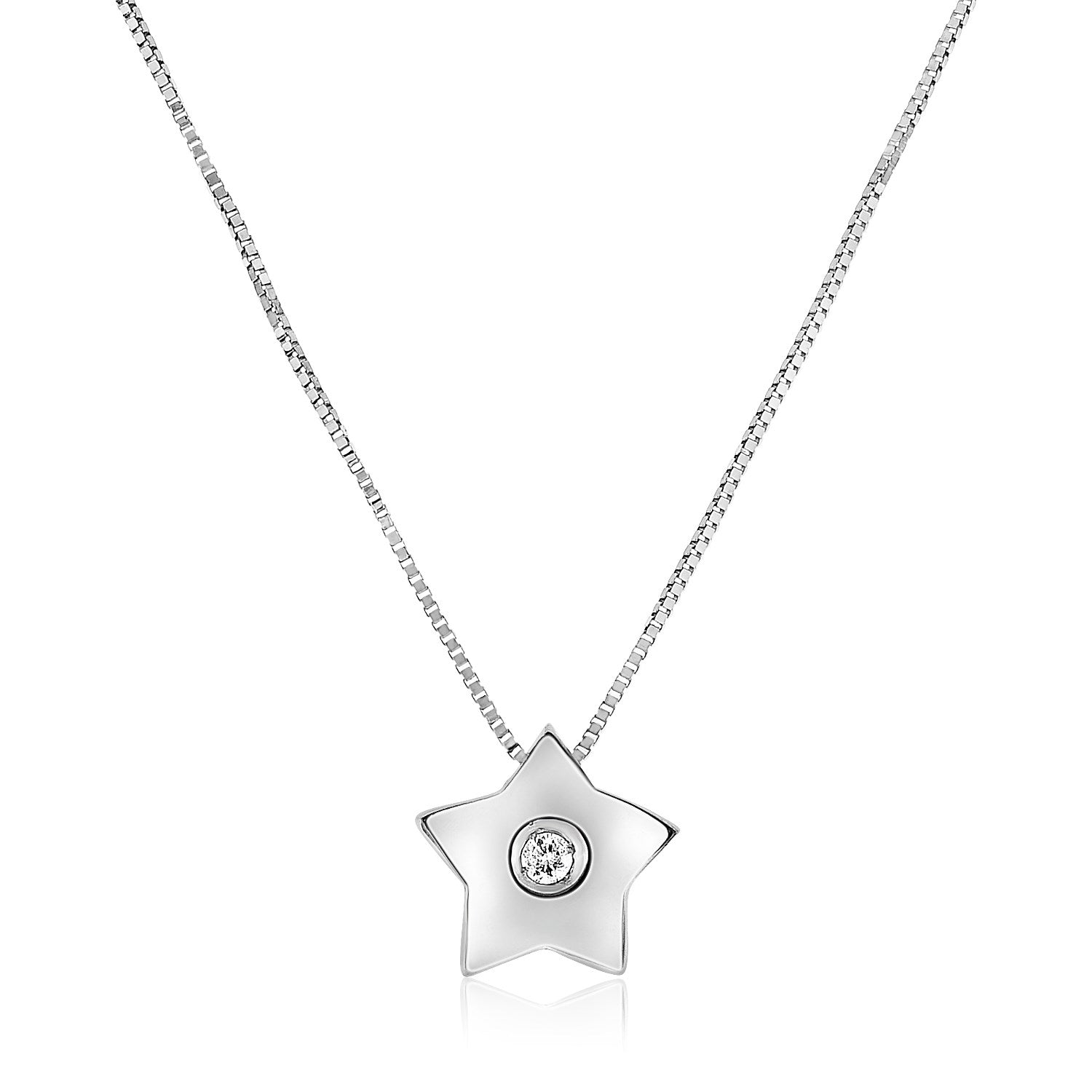 White Gold 14k Necklace with Gold and Diamond Star Pendant & Claw Lock