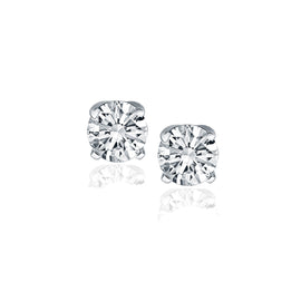 White Gold 14k Diamond Four Prong Stud Earrings 1 cttw in Push Back Backing
