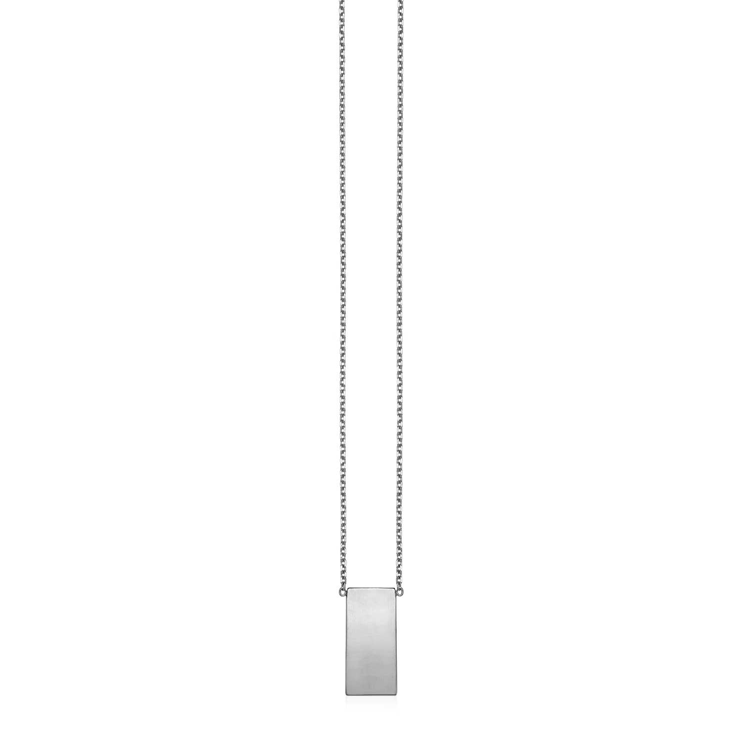 White Gold 14k Necklace with Polished Bar Pendant & Claw Lock