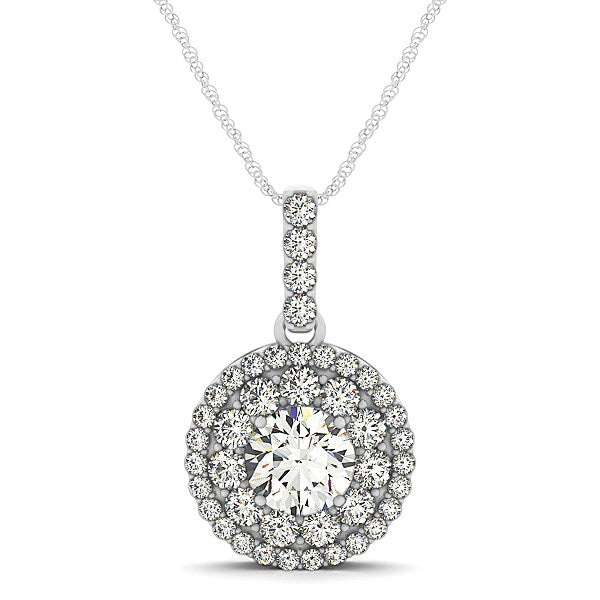 White Gold 14k Diamond Halo Round Shape Pendant 1 1/4 cttw in Spring Ring Clasp