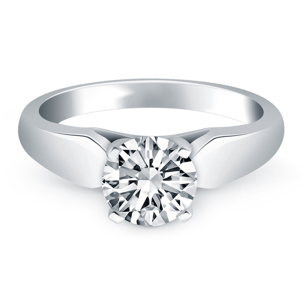 White Gold 14k Crafted Tapered Cathedral Solitaire Engagement Ring