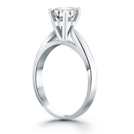 White Gold 14k Crafted Tapered Cathedral Solitaire Engagement Ring