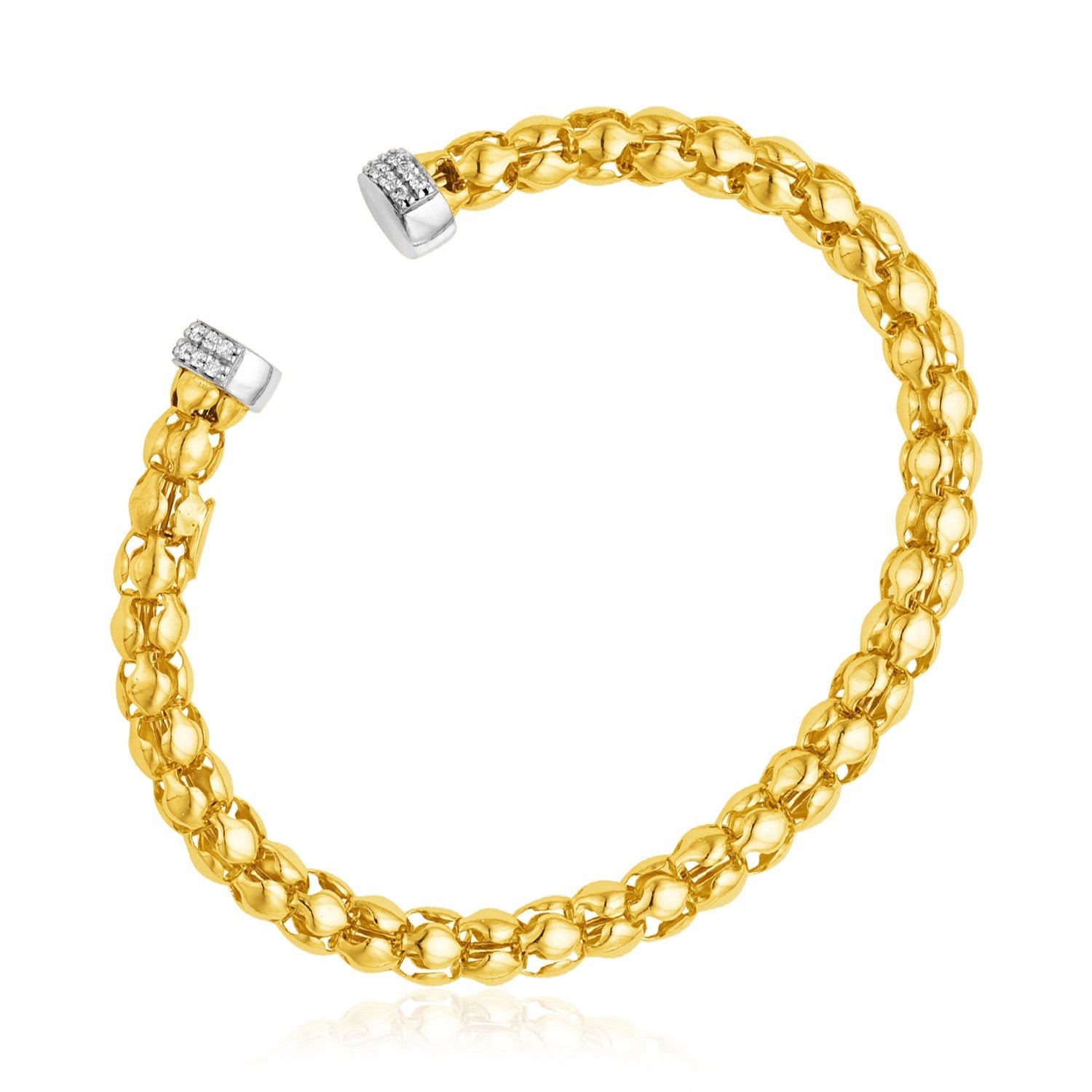 Yellow and White Gold 14k Spherical Link Cuff Bangle