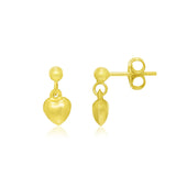Yellow Gold 14k Puffed Heart Cute Children's Dangling Earrings