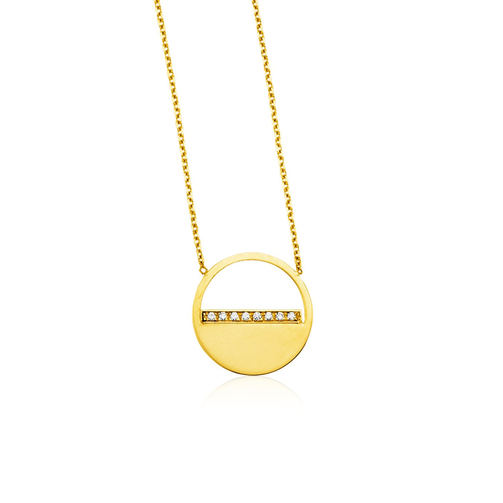 Yellow Gold 14k Circle Necklace with Diamonds & Claw Lock