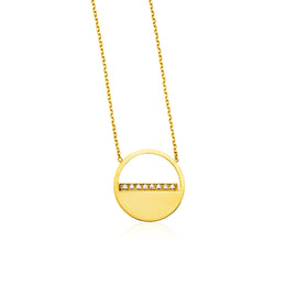 Yellow Gold 14k Circle Necklace with Diamonds & Claw Lock