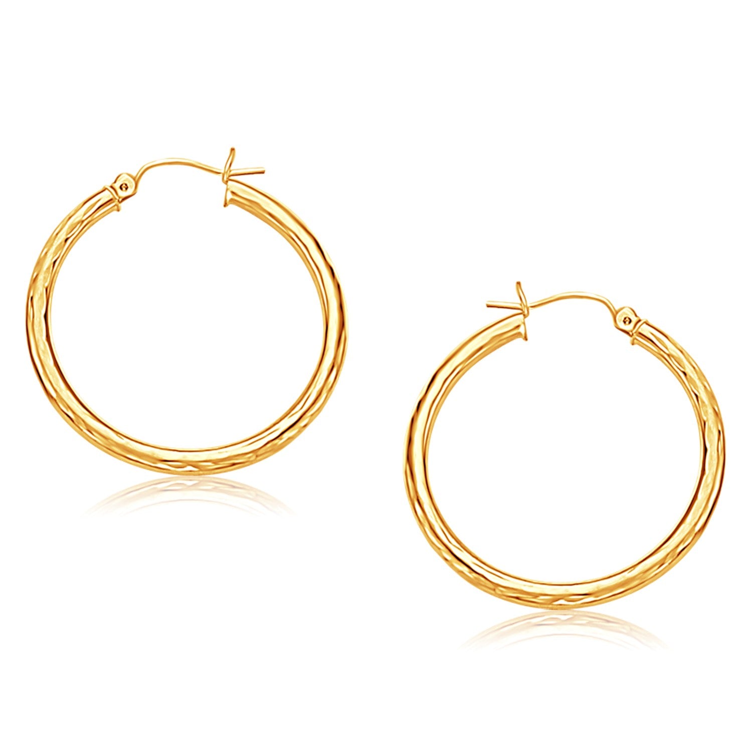 Yellow Gold 14k 30 mm Hoop Earring with Diamond-Cut Finish in Snap Lock