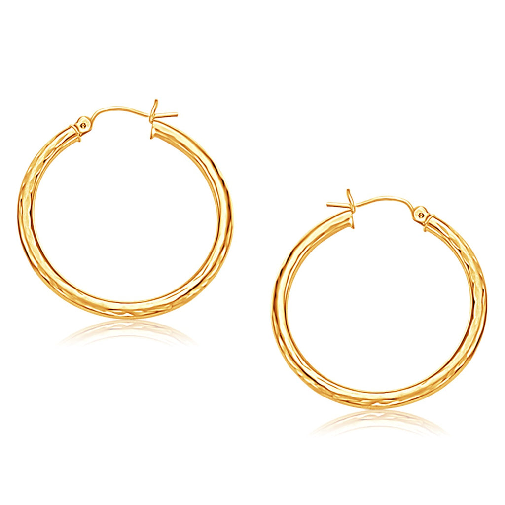Yellow Gold 14k 30 mm Hoop Earring with Diamond-Cut Finish in Snap Lock