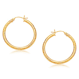 Yellow Gold 14k 30 mm Hoop Earring with Diamond-Cut Finish in Snap Lock