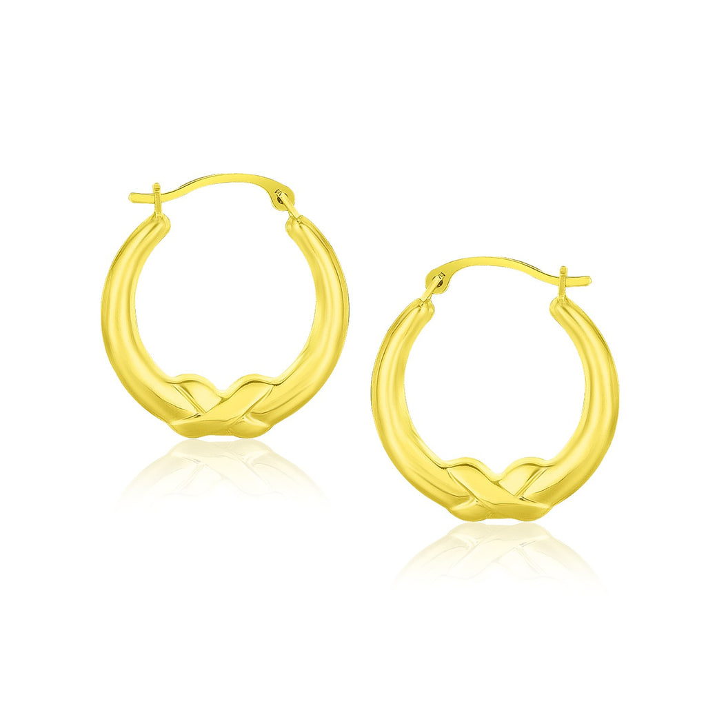 Yellow Gold 10k X Motif Round Shape Hoop Earrings in Snap Lock