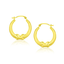 Load image into Gallery viewer, Yellow Gold 10k X Motif Round Shape Hoop Earrings in Snap Lock