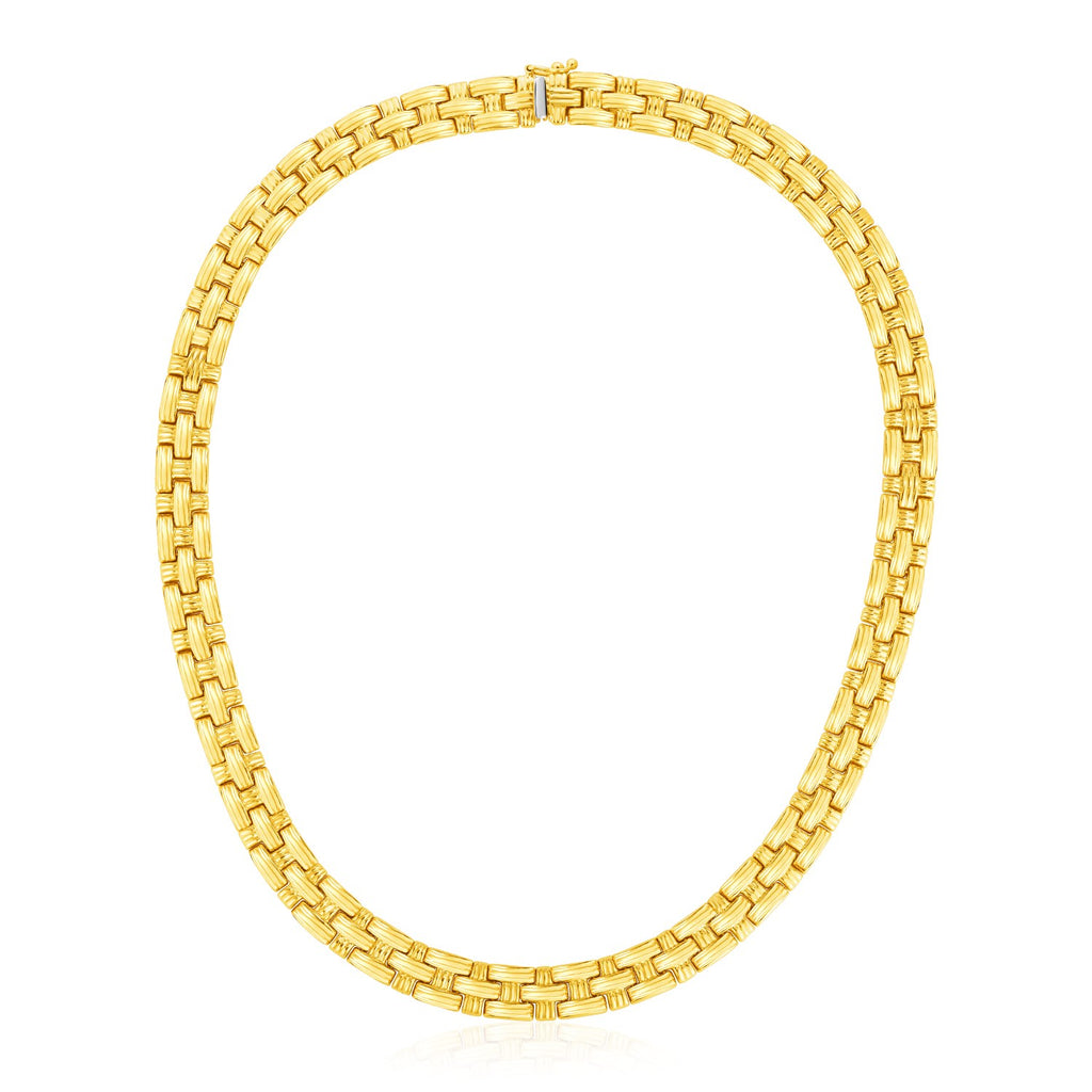 Yellow Gold 14k Basket Weave Necklace in Box With Tongue Clasp