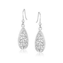 Load image into Gallery viewer, Sterling Silver Teardrop Filigree Style Drop Earrings