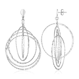Sterling Silver Textured Circle Dangle Earrings in Push Back Closure