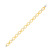 Load image into Gallery viewer, Two-Tone Gold 14k Chain Bracelet with Textured Oval Links &amp; Claw Lock