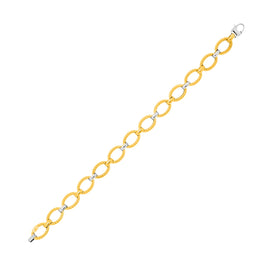 Two-Tone Gold 14k Chain Bracelet with Textured Oval Links & Claw Lock