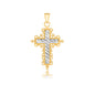Two-Tone Gold 14k Stunning Diamond Cut and Baroque Inspired Cross Pendant
