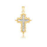 Two-Tone Gold 14k Stunning Diamond Cut and Baroque Inspired Cross Pendant