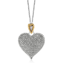 Load image into Gallery viewer, Designer Sterling Silver and 14k Yellow Gold Heart Shape Pave Diamond Pendant