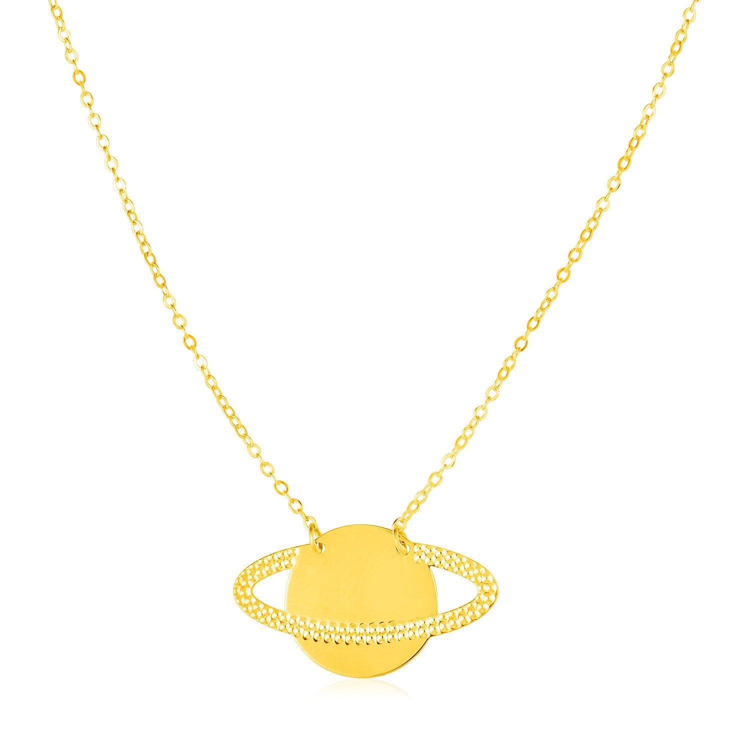 Yellow Gold 14k Saturn Necklace in Lobster Claw Lock