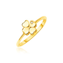 Load image into Gallery viewer, Yellow Gold 14k Elegant Polished Four Leaf Clover Ring with Diamond