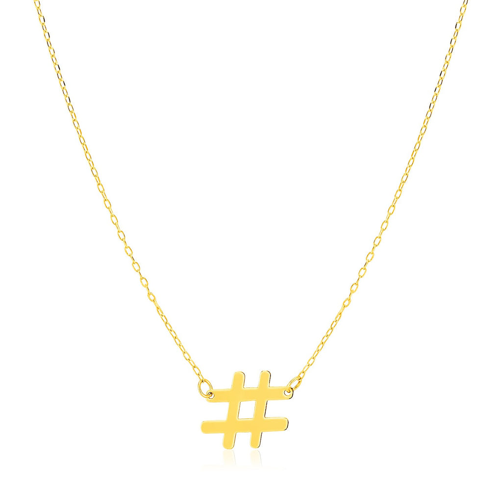 Yellow Gold 14k Hashtag Necklace in Lobster Claw Lock