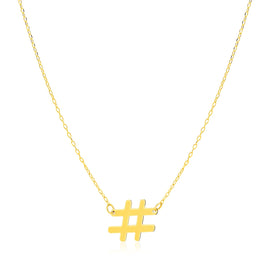 Yellow Gold 14k Hashtag Necklace in Lobster Claw Lock