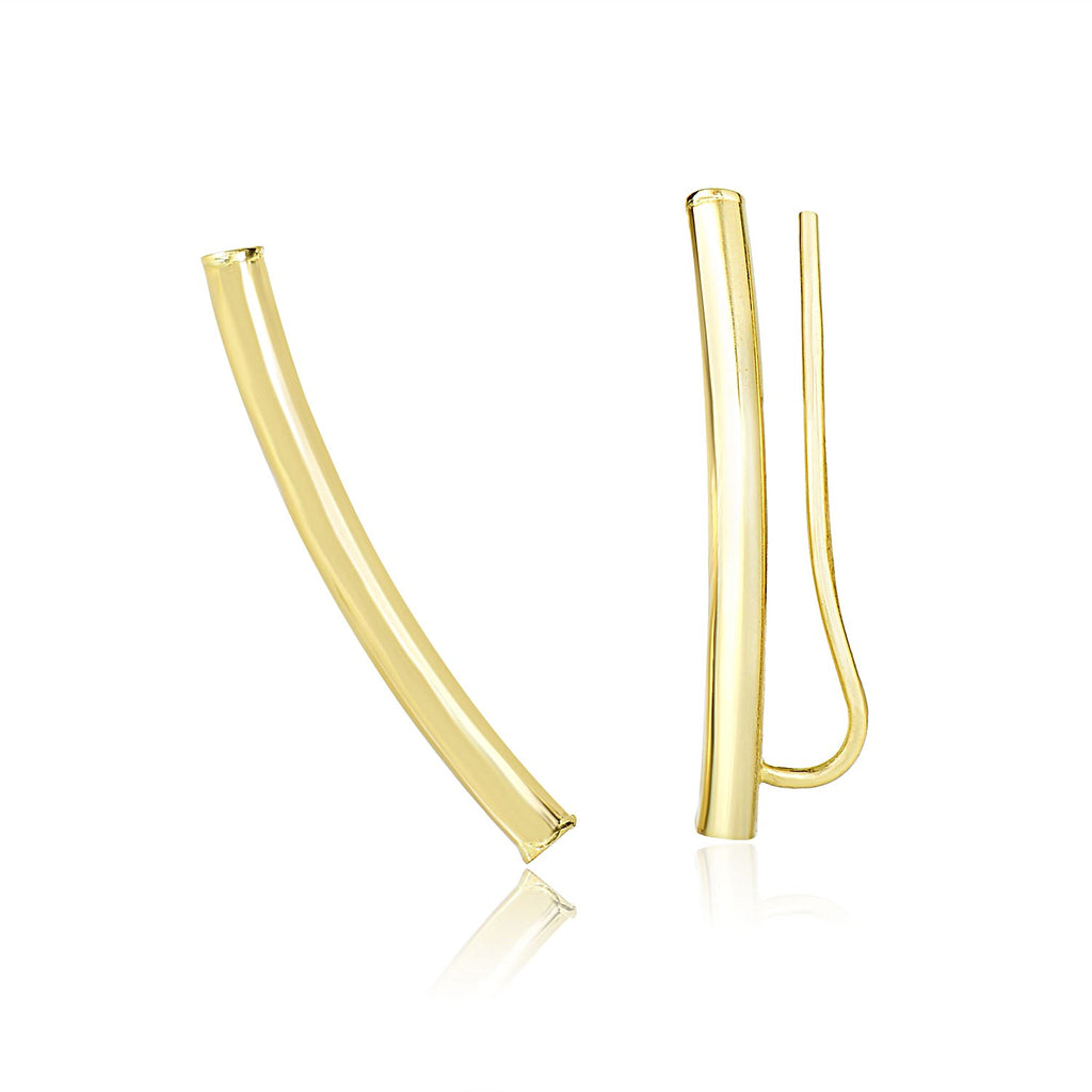 Yellow Gold 14k Curved Tube Polished Earrings in French Wire