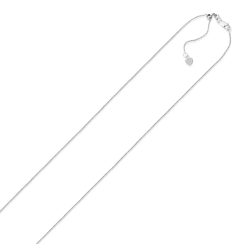 White Gold 10k Adjustable Cable Chain 0.9mm in Lobster Closure