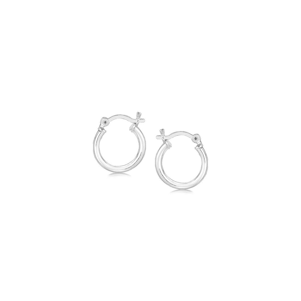 Sterling Silver Rhodium Plated Thin and Small Polished Hoop Earrings (10mm)