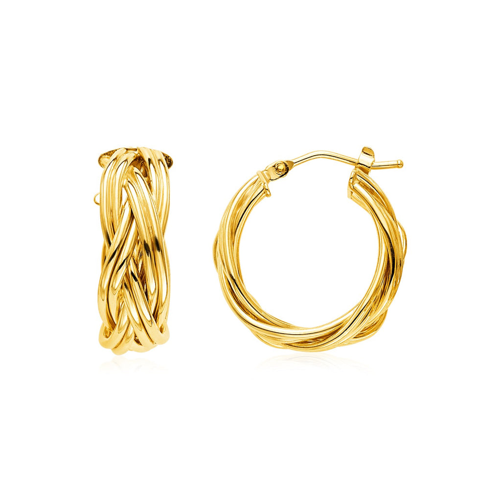 Yellow Gold 14k Braided Hoop Earrings in Hinged Snap Back