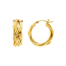 Load image into Gallery viewer, Yellow Gold 14k Braided Hoop Earrings in Hinged Snap Back