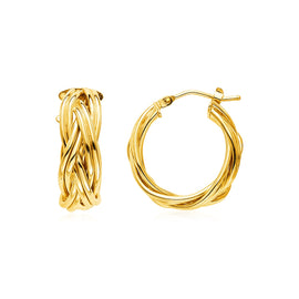 Yellow Gold 14k Braided Hoop Earrings in Hinged Snap Back