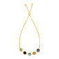 Yellow Gold 14k Adjustable Bracelet with Multicolored Large Round Gemstones in Draw String Clasp
